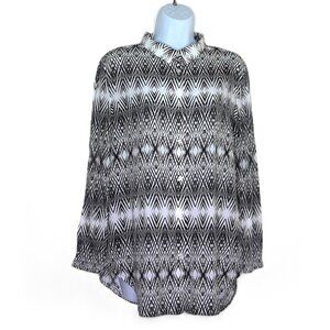 H&M Top 3/4 Sleeve Blouse Black White & Gray W/ Shimmer Career Soft Flowy Sz S